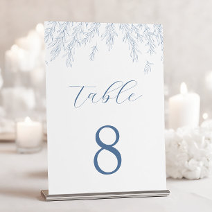 Tarjeta De Mesa Moderna Boda de hojas mínimas azul turbulentas
