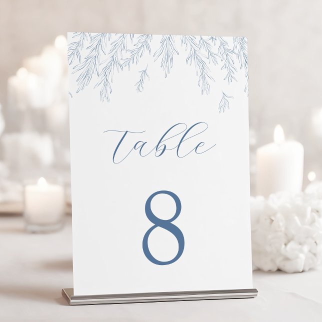 Tarjeta De Mesa Moderna Boda de hojas mínimas azul turbulentas (Subido por el creador)