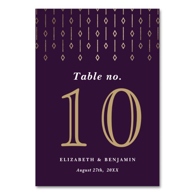 Tarjeta De Mesa Moderna Boda de Relieve metalizado dorado de Pluma (Anverso)