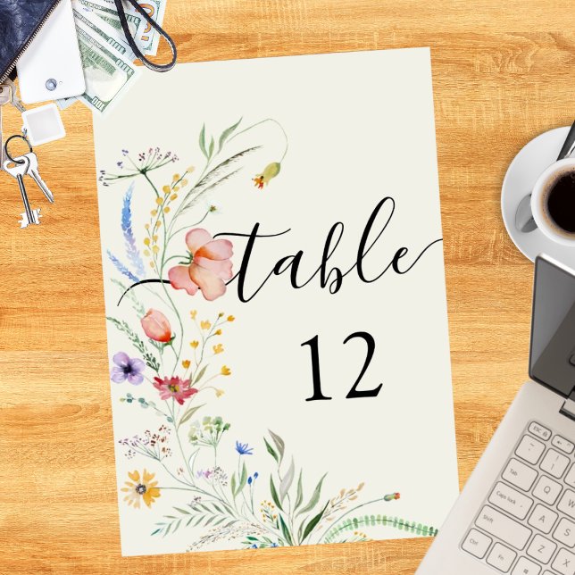 Tarjeta De Mesa Moderna Boda Elegante Minimal de Flor Silvestre (Subido por el creador)