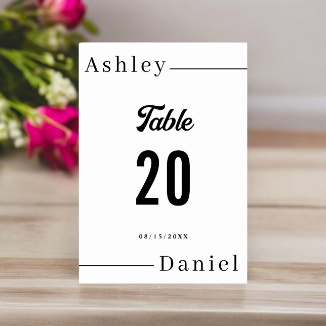 Tarjeta De Mesa Moderna Boda Minimal Blanco Y Negro Elegante (Subido por el creador)