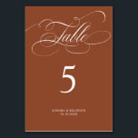 Tarjeta De Mesa Moderna caligrafía boda atemporal de Terracotta<br><div class="desc">Un eterno tema de postre de terracota y elegante número de mesa de bodas con un refinado guión de caligrafía sobre un fondo clásico,  perfecto para una celebración formal y sofisticada de los bodas. Para personalización o productos adicionales con este diseño,  por favor no dude en contactarme.</div>