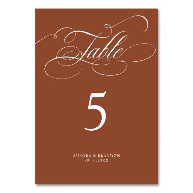 Tarjeta De Mesa Moderna caligrafía boda atemporal de Terracotta (Anverso)
