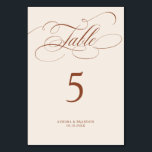 Tarjeta De Mesa Moderna caligrafía boda atemporal de Terracotta<br><div class="desc">Un eterno tema de postre de terracota y elegante número de mesa de bodas con un refinado guión de caligrafía sobre un fondo clásico,  perfecto para una celebración formal y sofisticada de los bodas. Para personalización o productos adicionales con este diseño,  por favor no dude en contactarme.</div>
