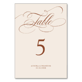 Tarjeta De Mesa Moderna caligrafía boda atemporal de Terracotta