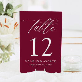 Tarjeta De Mesa Moderna caligrafía elegante Boda de Borgoña