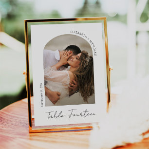 Tarjeta De Mesa Moderna caligrafía Script Arch Frame Photo Boda