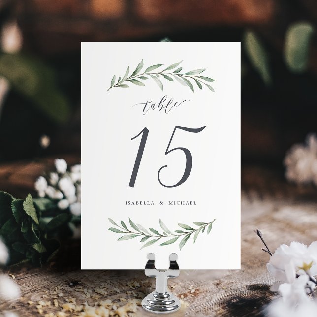 Tarjeta De Mesa Moderna caligrafía verde rústico boda (Modern calligraphy rustic greenery wedding table number)