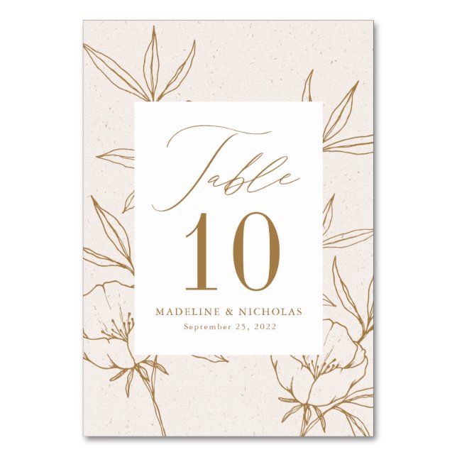 Tarjeta De Mesa Moderna crema floral botánica y Boda de oro (Anverso)