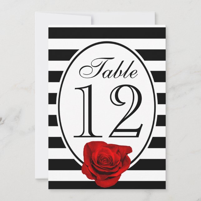 Tarjeta de mesa moderna de Boda rosa roja blanca y (Anverso)
