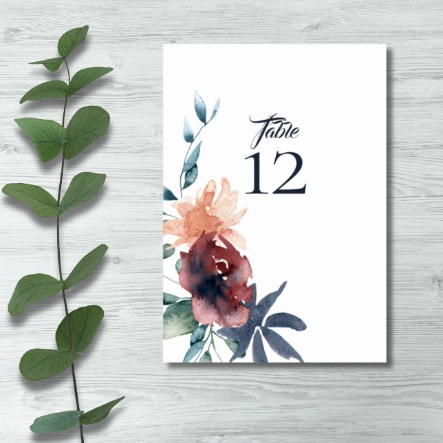 Tarjeta De Mesa Moderna Marina Borgoña Floral Rubor (Subido por el creador)