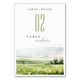 Tarjeta De Mesa Moderna Moda acuarela Vineyard Boda paisajístico