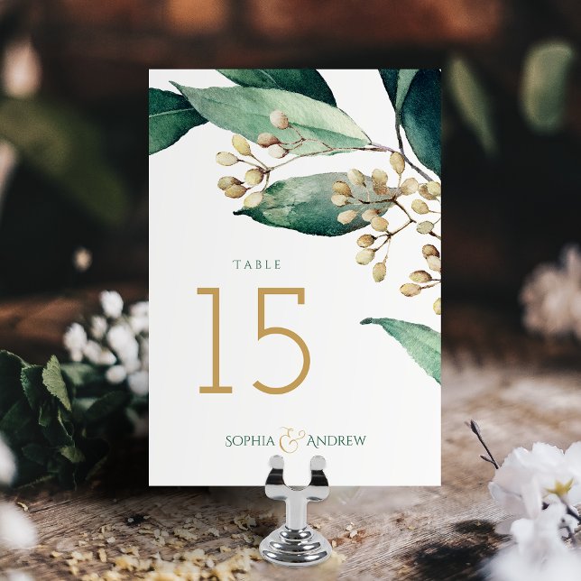 Tarjeta De Mesa Moderna vegetación botánica pintada boda rústico (Modern painted botanical greenery rustic wedding table number card)