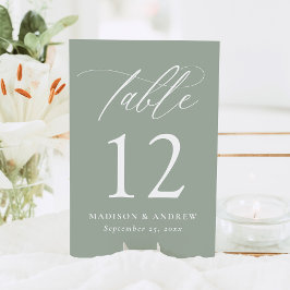 Tarjeta De Mesa Moderna y elegante caligrafía Sage Green Boda