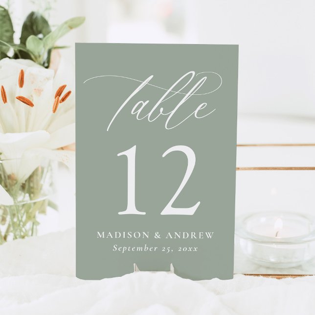 Tarjeta De Mesa Moderna y elegante caligrafía Sage Green Boda (Subido por el creador)