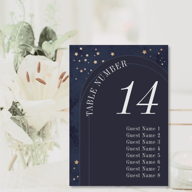 Tarjeta De Mesa Modernas estrellas de oro celestes y Boda de la Ma (Subido por el creador)