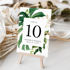 Tarjeta De Mesa Modernas hojas tropicales de oro personalizadas