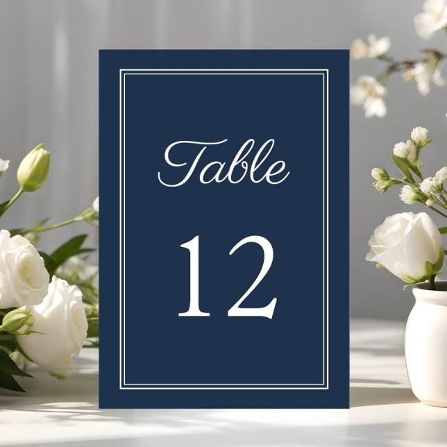 Tarjeta De Mesa Moderno Boda azul de la Marina (Modern Elegant Navy Blue Wedding Table Number)