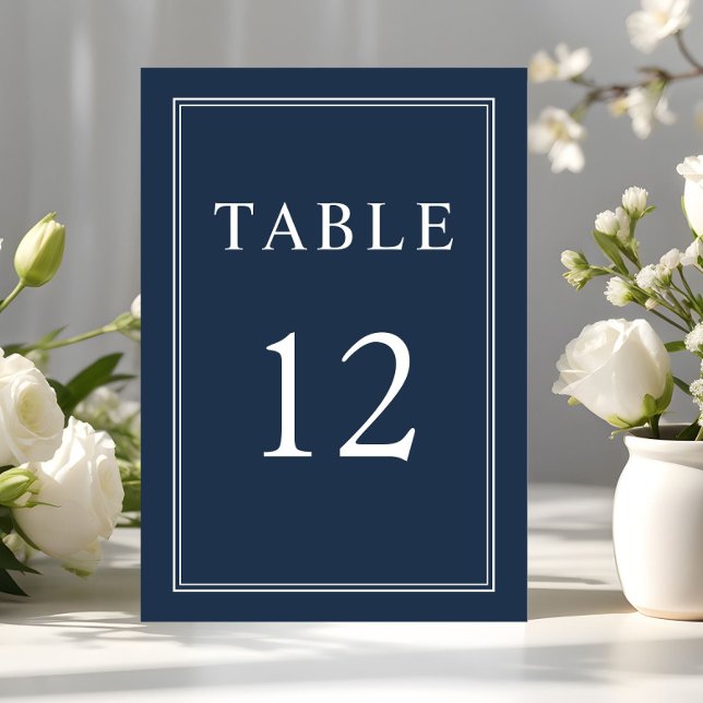 Tarjeta De Mesa Moderno Boda Azul de la Marina Clásica (Modern Elegant Classic Navy Blue Wedding Table Number)