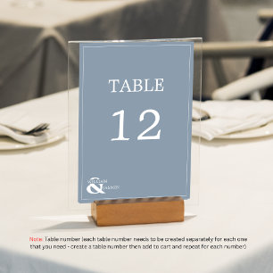 Tarjeta De Mesa Moderno Boda Azul Dusty Con Nombres Y Nombres
