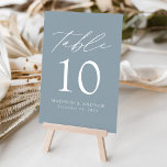 Tarjeta De Mesa Moderno Boda azul turbio y elegante<br><div class="desc">Tarjetas de números de tabla minimalistas y modernas con letras blancas modernas con "Table" en un guión moderno de caligrafía. El diseño tiene un fondo azul polvoriento o color de su elección. El diseño se repite en la parte posterior. Para solicitar las tarjetas de tabla: agregue su nombre, fecha de...</div>