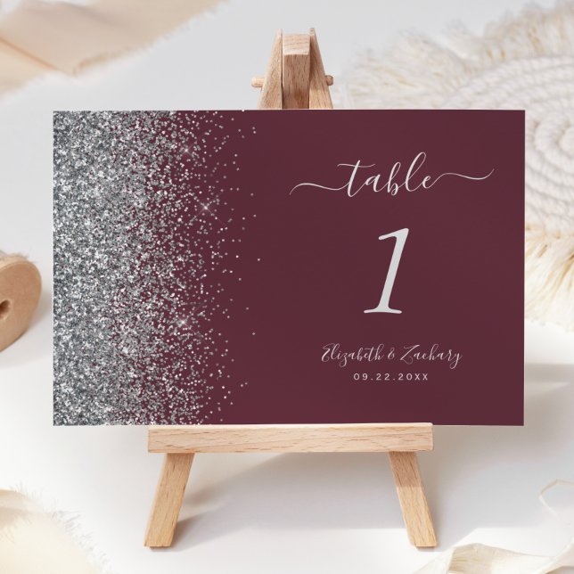 Tarjeta De Mesa Moderno Boda Borgoña Purpurina Borgoña (Subido por el creador)