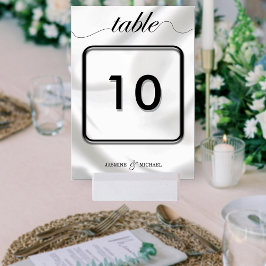 Tarjeta De Mesa Moderno Boda de escritura elegante de color blanco