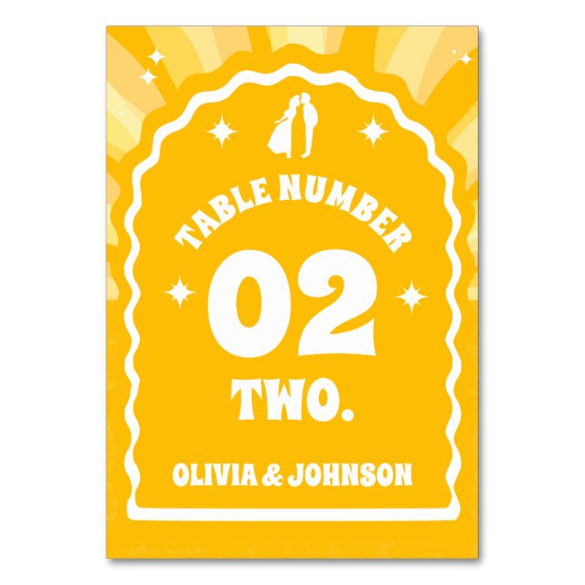 Tarjeta De Mesa Moderno Boda de fotografía de Sunshine Wavy Arch (Anverso)