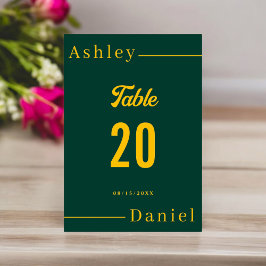 Tarjeta De Mesa Moderno Boda De Moda Elegante, Verde Y Dorado