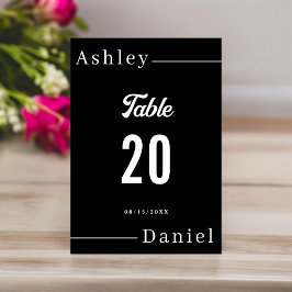 Tarjeta De Mesa Moderno Boda De Moda Sencillo Blanco Y Negro Elega