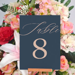 Tarjeta De Mesa moderno Boda de oro azul oscuro y Rosa