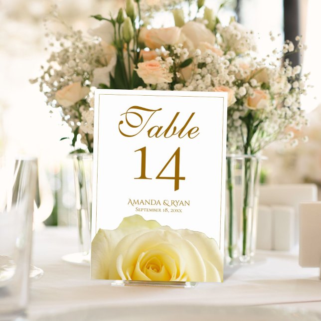 Tarjeta De Mesa Moderno Boda elegante amarillo rosa floral (Subido por el creador)