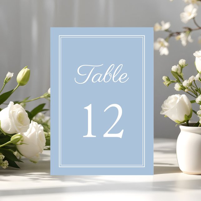 Tarjeta De Mesa Moderno Boda elegante en polvo de escritura azul (Modern Elegant Powder Blue Script Wedding Table Number)