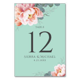 Tarjeta De Mesa Moderno Boda floral rosa Rubor verde de la Fábrica