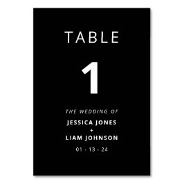 Tarjeta De Mesa Moderno Boda Minimalista elegante en blanco y negr