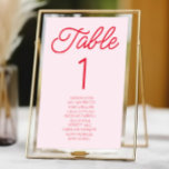 Tarjeta De Mesa Moderno Boda Minimalista Mínimo Rosa y Rojo<br><div class="desc">¡Este es un número de tabla Minimalista mínimo moderno,  rosa y Boda rojo con nombres!</div>