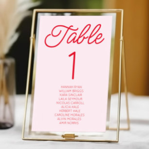 Tarjeta De Mesa Moderno Boda Minimalista Mínimo Rosa y Rojo