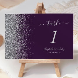 Tarjeta De Mesa Moderno Boda perimetral Purpurina morado-dorado-ne