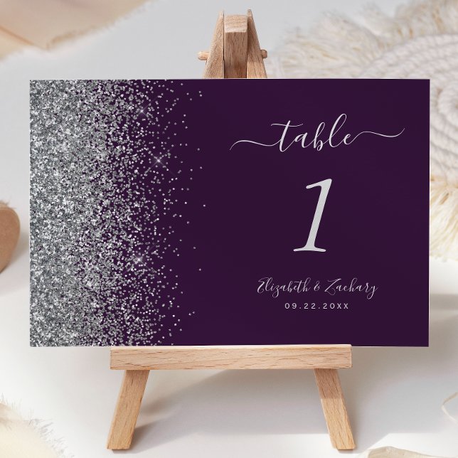 Tarjeta De Mesa Moderno Boda perimetral Purpurina morado-dorado-ne (Subido por el creador)