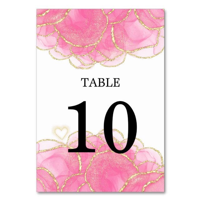 Tarjeta De Mesa Moderno Boda rosa y dorado elegante (Anverso)