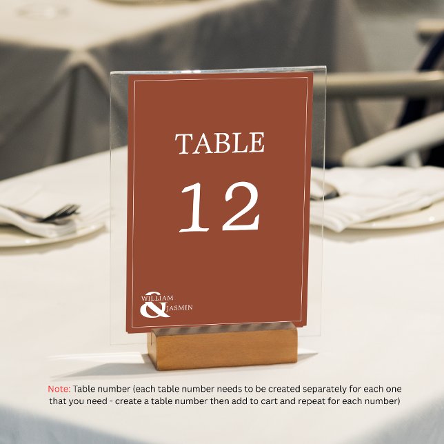 Tarjeta De Mesa Moderno Boda único de óxido de terracota con nombr (Subido por el creador)