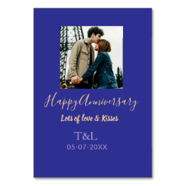 Tarjeta De Mesa moderno boho feliz aniversario agregar nombre azul