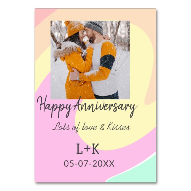 Tarjeta De Mesa Moderno boho feliz aniversario agregar nombre fech (Anverso)