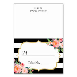 Tarjeta De Mesa Moderno Classic Black Stripes Floral Boda Place