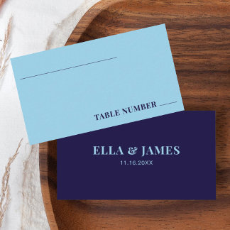 Tarjeta De Mesa Moderno cuadro de Boda azul de la Marina Minimalis