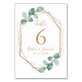 Tarjeta De Mesa Moderno Eucalyptus Watercolor Gold Script Boda