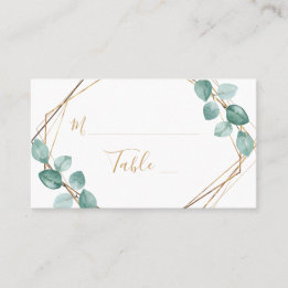 Tarjeta De Mesa Moderno Eucalyptus Watercolor Gold Script Boda