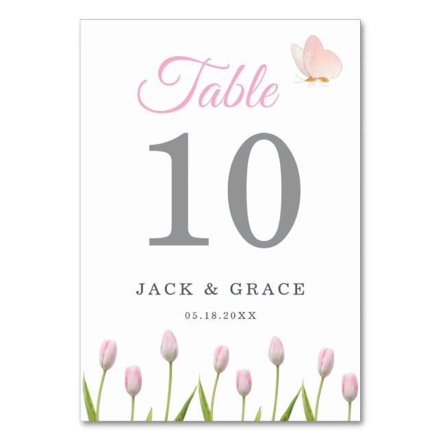 Tarjeta De Mesa Moderno floral rosa suave y mariposa de verano Bod (Anverso)