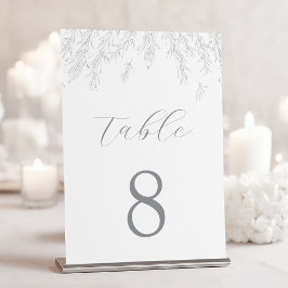 Tarjeta De Mesa Moderno Gris Minimal Leaves Boda