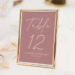Tarjeta De Mesa Moderno guión Minimalista Rosa Boda<br><div class="desc">Tarjetas simples y modernas con números de tabla boda con "Table" mostradas en un guión blanco escrito a mano con un fondo subió polvoriento (o un color de su elección). Para solicitar las tarjetas de tabla rosa polvorientas: agregue su nombre, fecha de boda y número de tabla. Cada número debe...</div>
